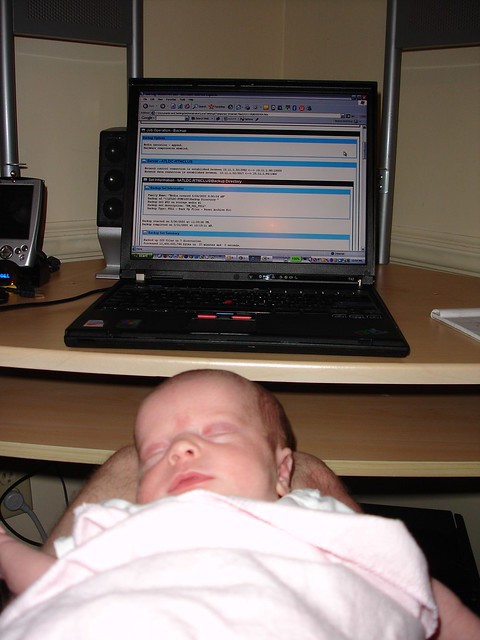 Laurel helping dad with some computer work