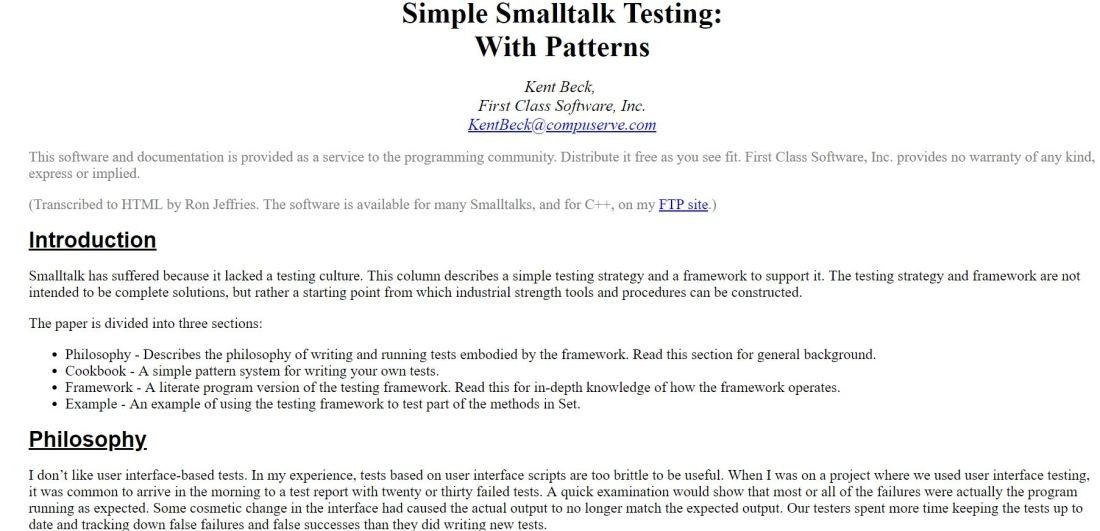 Python Unit Testing, Smalltalk Testing and Old web